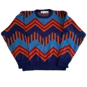 Vintage Wool Blend Pull Over Sweater Multi-Colored Zig Zag | Together! | Size XL